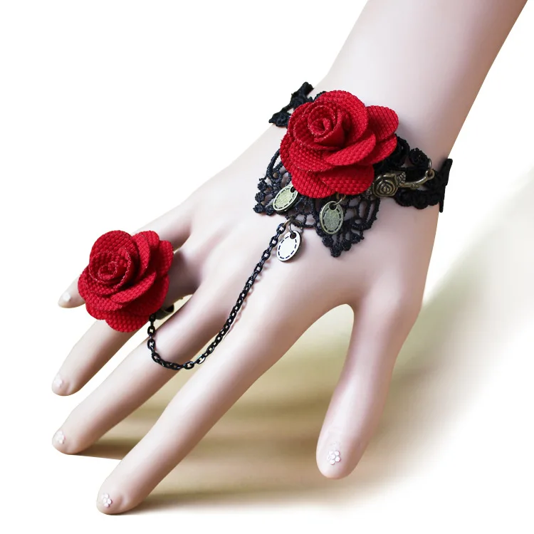 Hot Rose più nuovo Retro Gothic Women Lace Flower One Size Hand Slave Harness bracciale Chain regalo di gioielli di personalità femminile