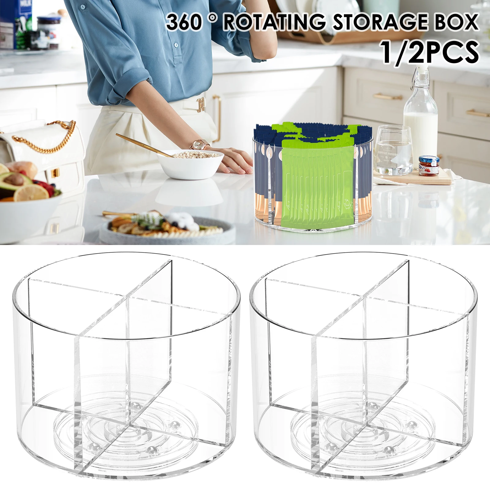 Rotating Tray Spice Rack Drinks Packet Organizer Clear Flavor Packet Holder Kitchen Organizer For Seasoning Cosmetic Storage Box
