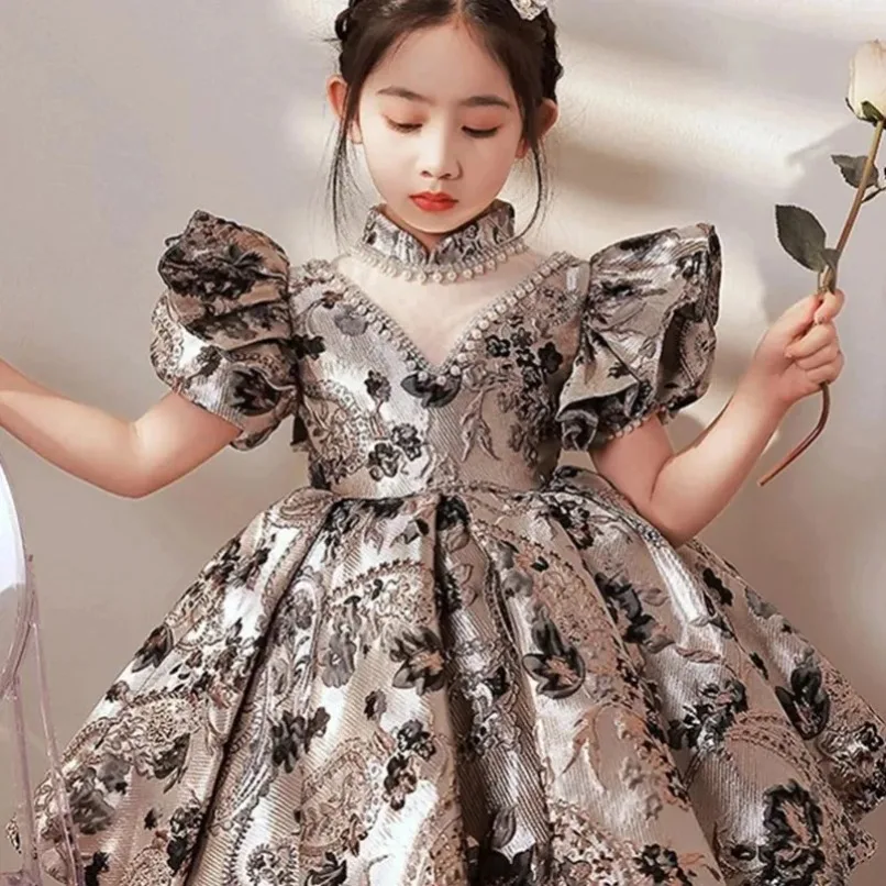 

High-End Flower Girl Dresses Kids Turkish Ball Gowns Birthday Party Dress 2024 New Vintage Spanish Children for Easter Eid