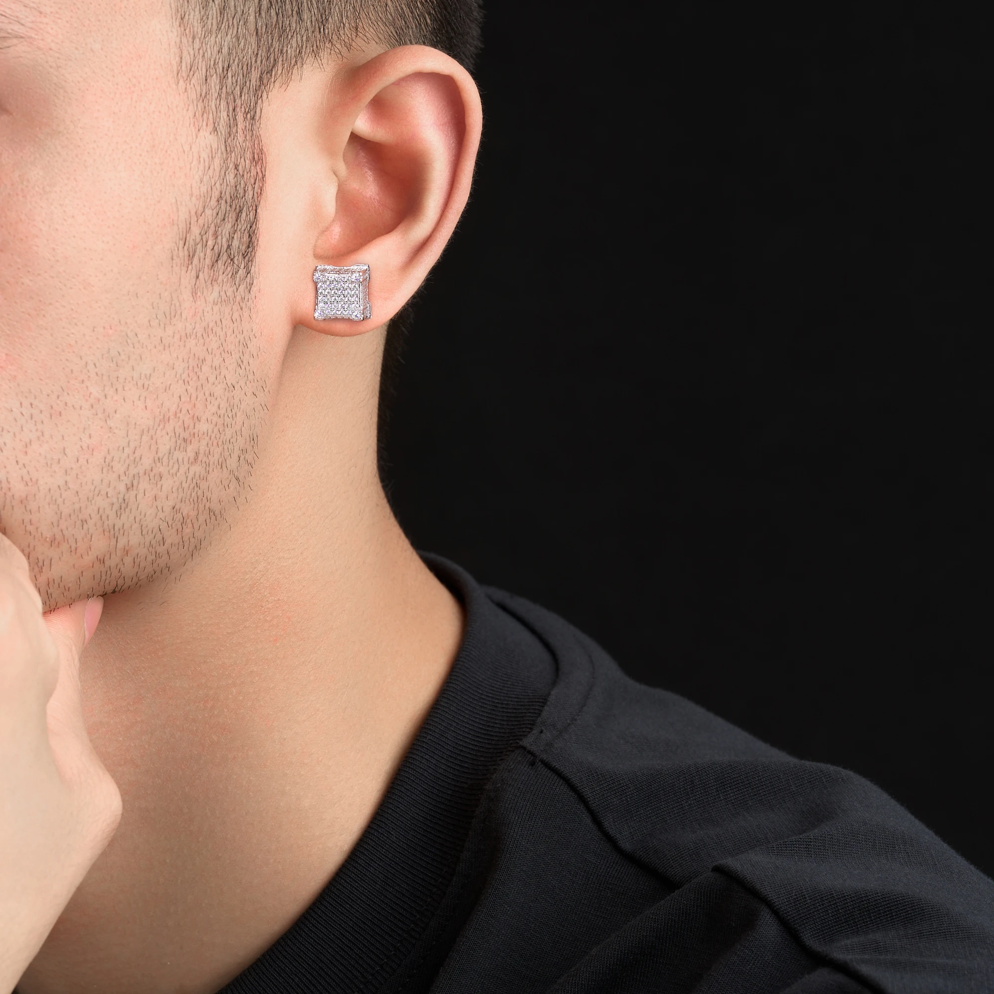 

JIUZUAN Cluster Square Moissanite Stud Earrings GRA Certified 925 Silver D Color VVS1 Screw Back Earrings Unisex