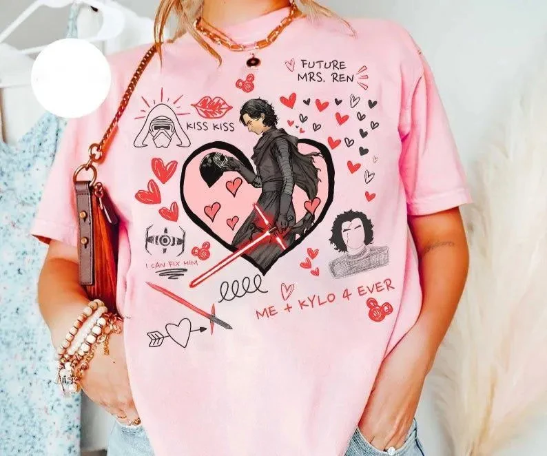 Star Wars Kylo Ren I Love Kylo Ren Heart Sketch Camiseta Star Wars Kylo Ren Camisa Disneyland Família Camisa Combinando