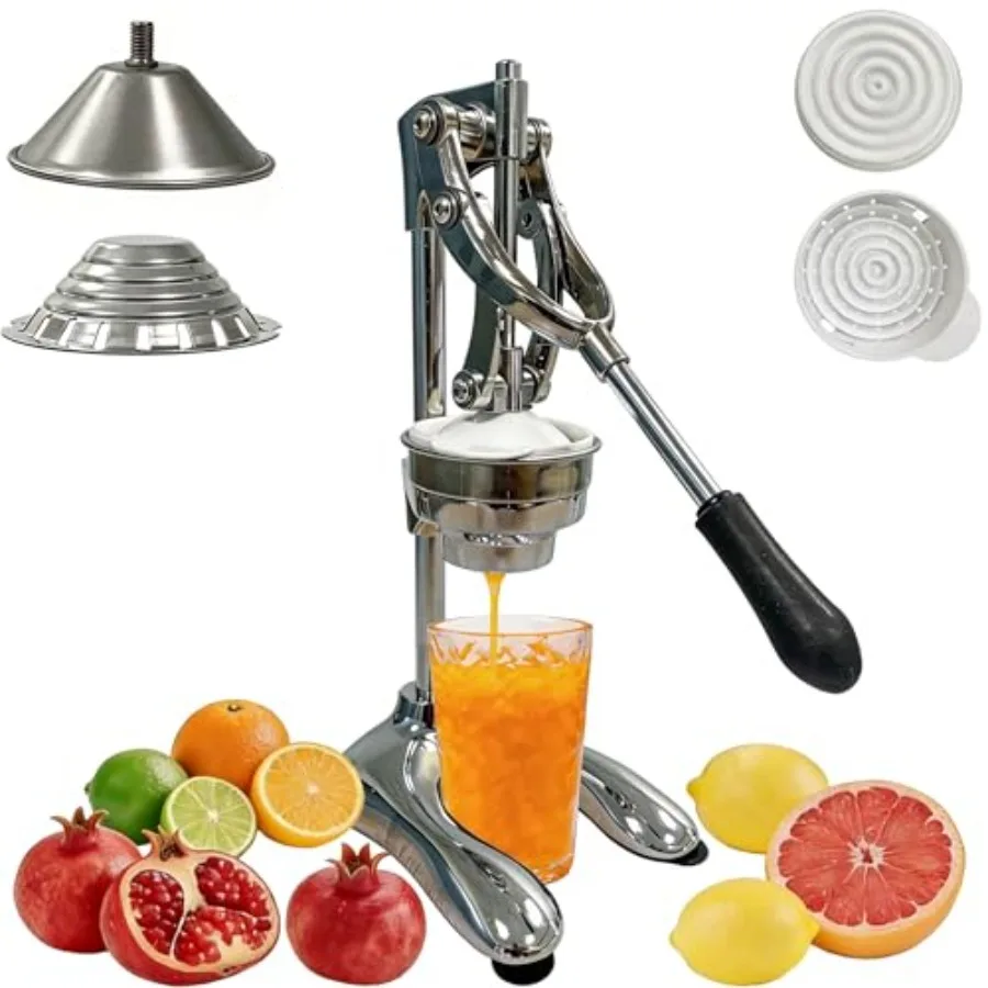 Espremedor Manual de Cítricos 2 em 1 de Alumínio Fundido com Funil de Aço Inoxidável 304, 7.72h, para Laranja, Limão e Romã