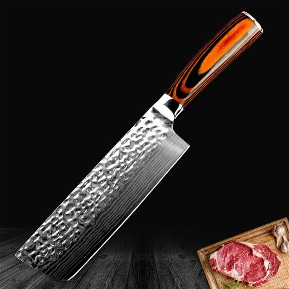 

Kitchen Knife Chef Japanese Knife Damascus Hammer Pattern Knife Meat Nakiri Gyuto Butcher Knife Utility Slicing Santoku Knife