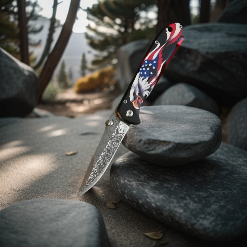 ダマスカス鋼 EDC ポケット折りたたみナイフ ロック付き ミニマルチツール サバイバル フィッシング ブッシュクラフト & アウトドア 多目的用