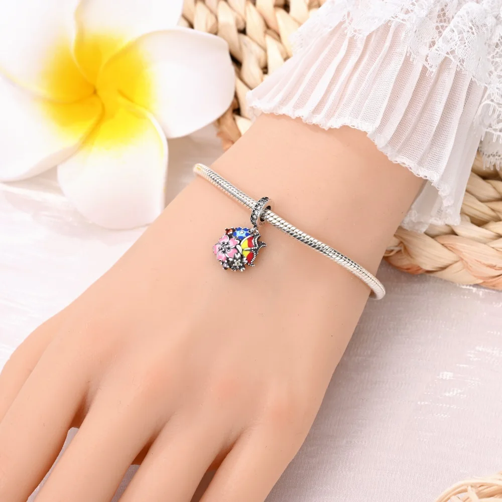 Romantic 925 Sterling Silver Beautiful Flowers Tulip Sunflower Lily Bouquet Charm Pendant Fit Brand Bracelet Couple Dating Gifts