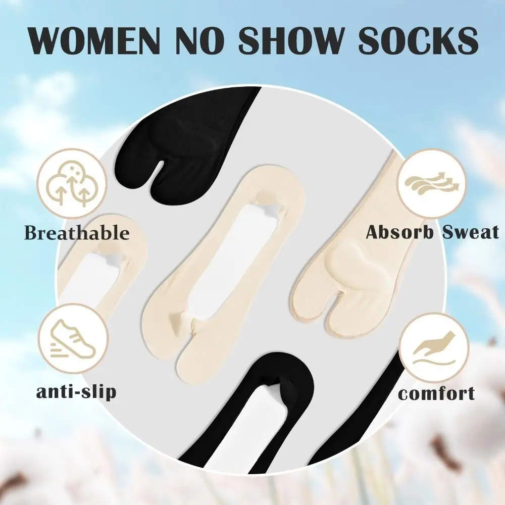 Solid Color Two Finger Socks Summer Thin Non-Slip Design Non-Slip Boat Socks Cotton Breathable Fabric Invisible Low Cut Socks