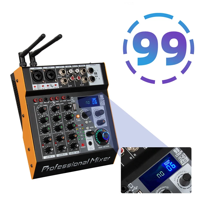 Mini Portable 6 Channel Microphone 99 Dsp Dj Controller/audio Console Mixer Audio Sound System Amplifier Power Mixer 6 Channel
