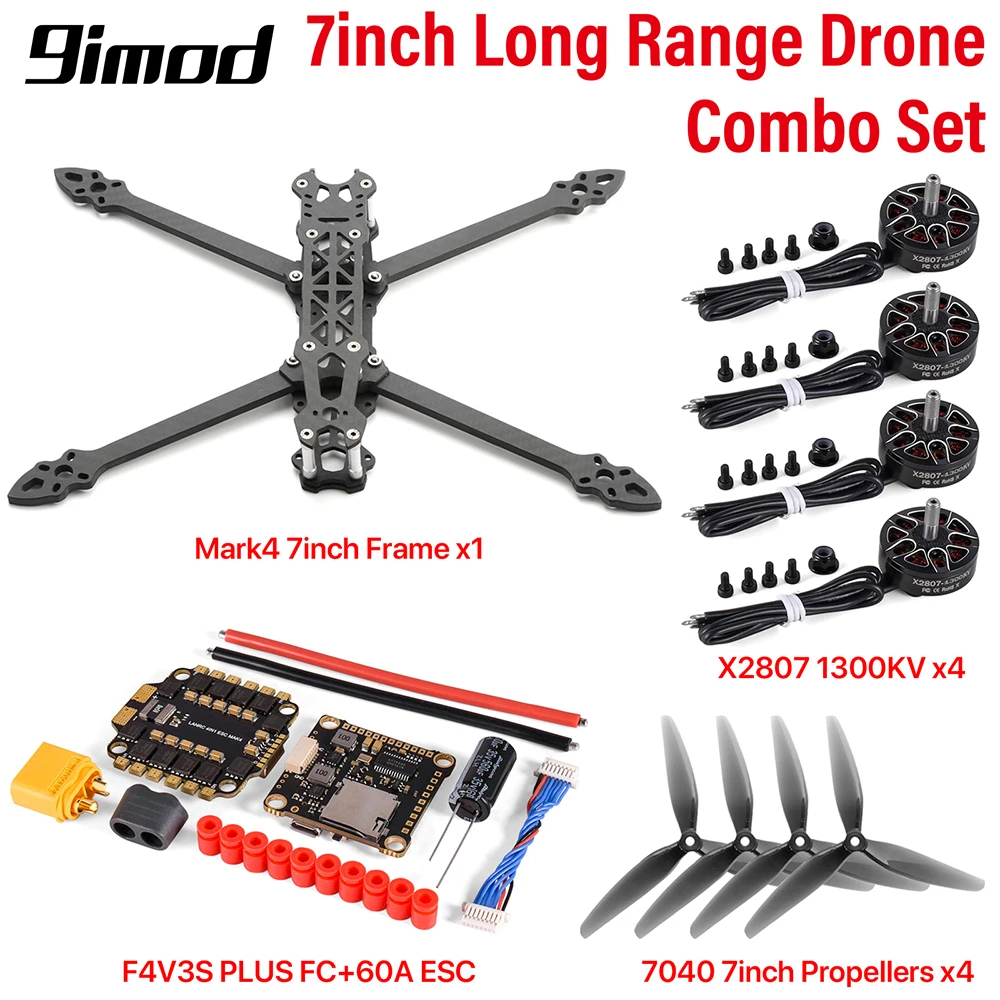 9IMOD Mark4 7inch 295mm Wheelbase Carbon Fiber Frame 5mm Arm X2807 1300KV Brushless Motor 7inch Propeller for 7