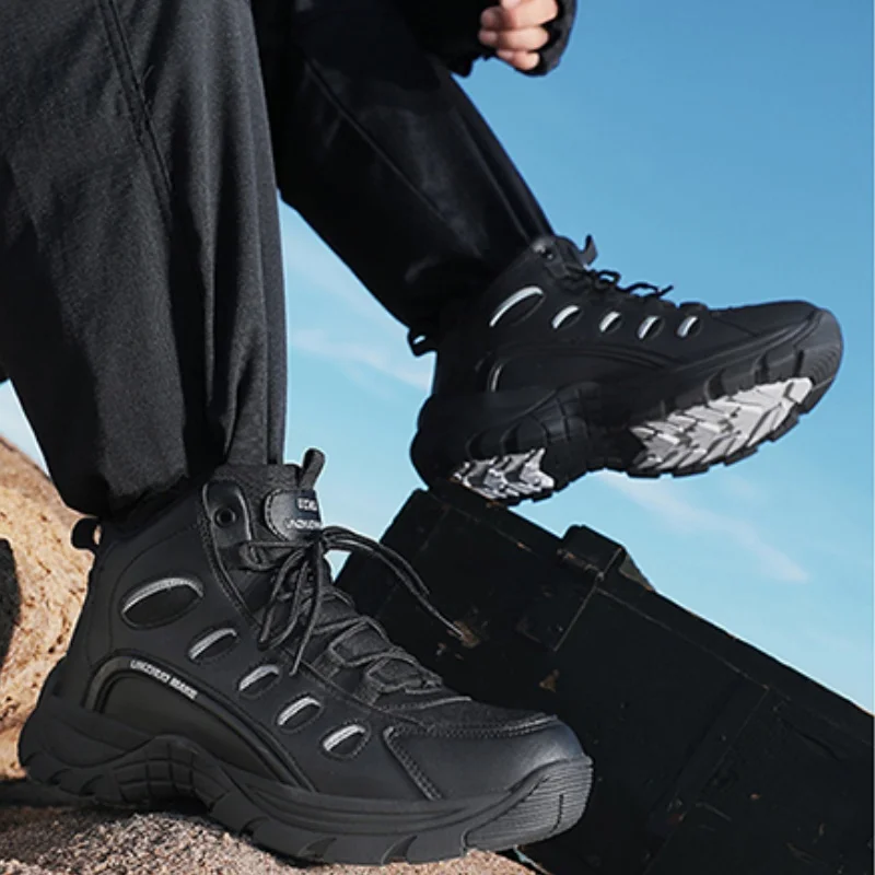 YRZL Men's Hiking Boots Winter Waterproof Thermal Shoes Non Slip Outdoor Work Boots Big Size Anti Cold Plush Boots Lightweight