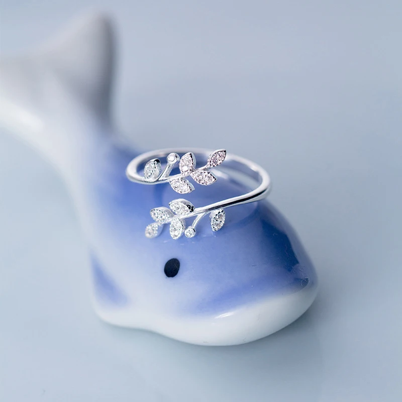 Modian Dazzling Zircon Tree Branch Leaves Sterling Silver 925 Ring for Women Free Size Ring Luxury Engagement Gift Fine Jewelry