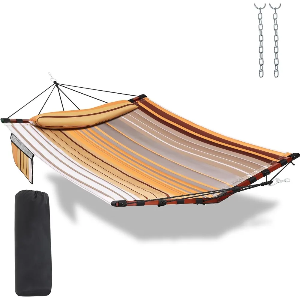 12FT 2 Person Hammock Capacity with V Shaped Hardwood Spreader Bar & Nylon Rope for Outside, Patio, Garden, Hammocks