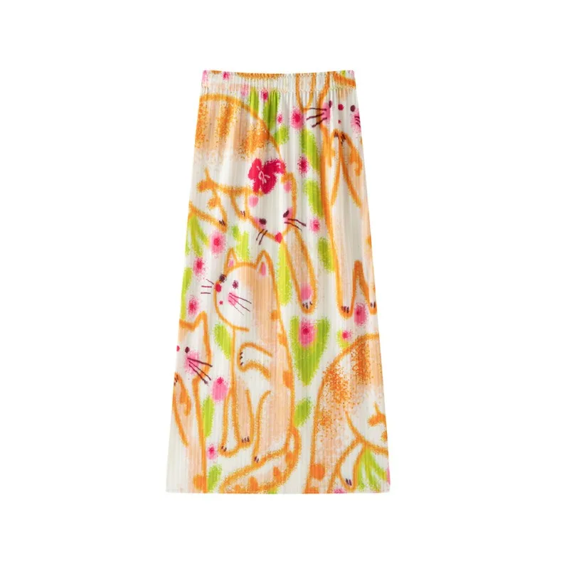 

Miyake Little Cat Print Pleated Skirt Plisse Women 2026 Summer New Pleats Elegant Age-Reducing Versatile Casual Fold Skirt