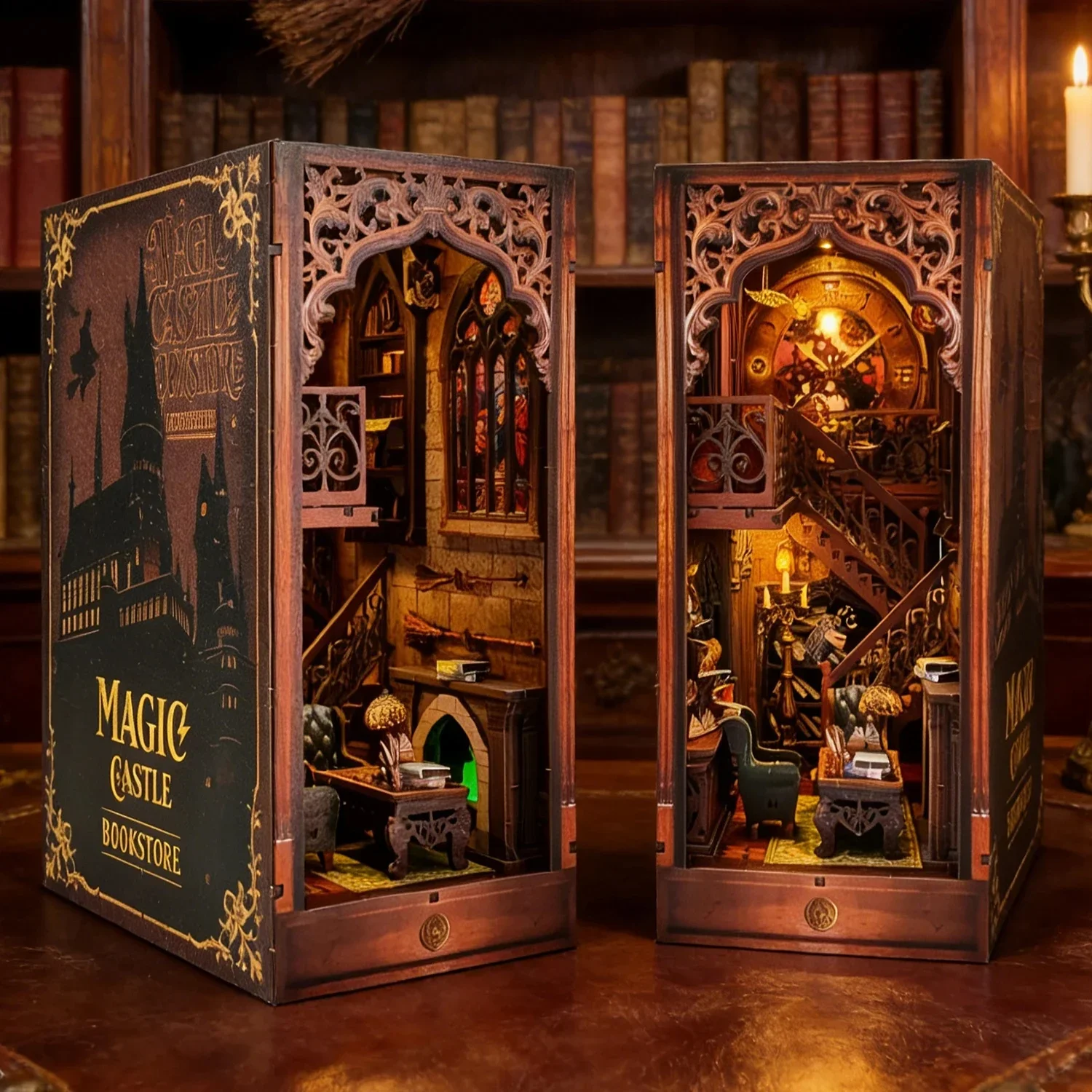 DIY Wooden Book Nook Hogwarts Library Cottage Miniature Dollhouse 3D Puzzle Assembly Model Kits for Adults Birthday Gifts view 4
