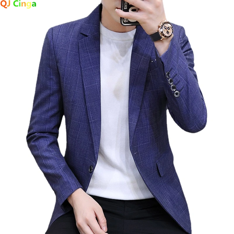 

Young Men's Slim Jacket Spring and Autumn New Men Fashion Blazer White Black Blue Man Coat