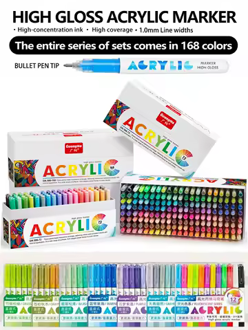 Back-To-School Season &amp; 72-Color/168-Color Gift Box Set, 14 Color Series, 12-Piece Straight-Line High-Gloss Acrylic Gel Pen Set, Equipped with 1.0mm Hard Nib, High-Concentration Pigments, and Large-Capacity Water-Based Ink. Can Produce Three-Dimensional Painting Effects, Suitable for Painting on Wood, Ceramics, Metal, Glass, and Rocks. It Is the Ideal Holiday Gift.