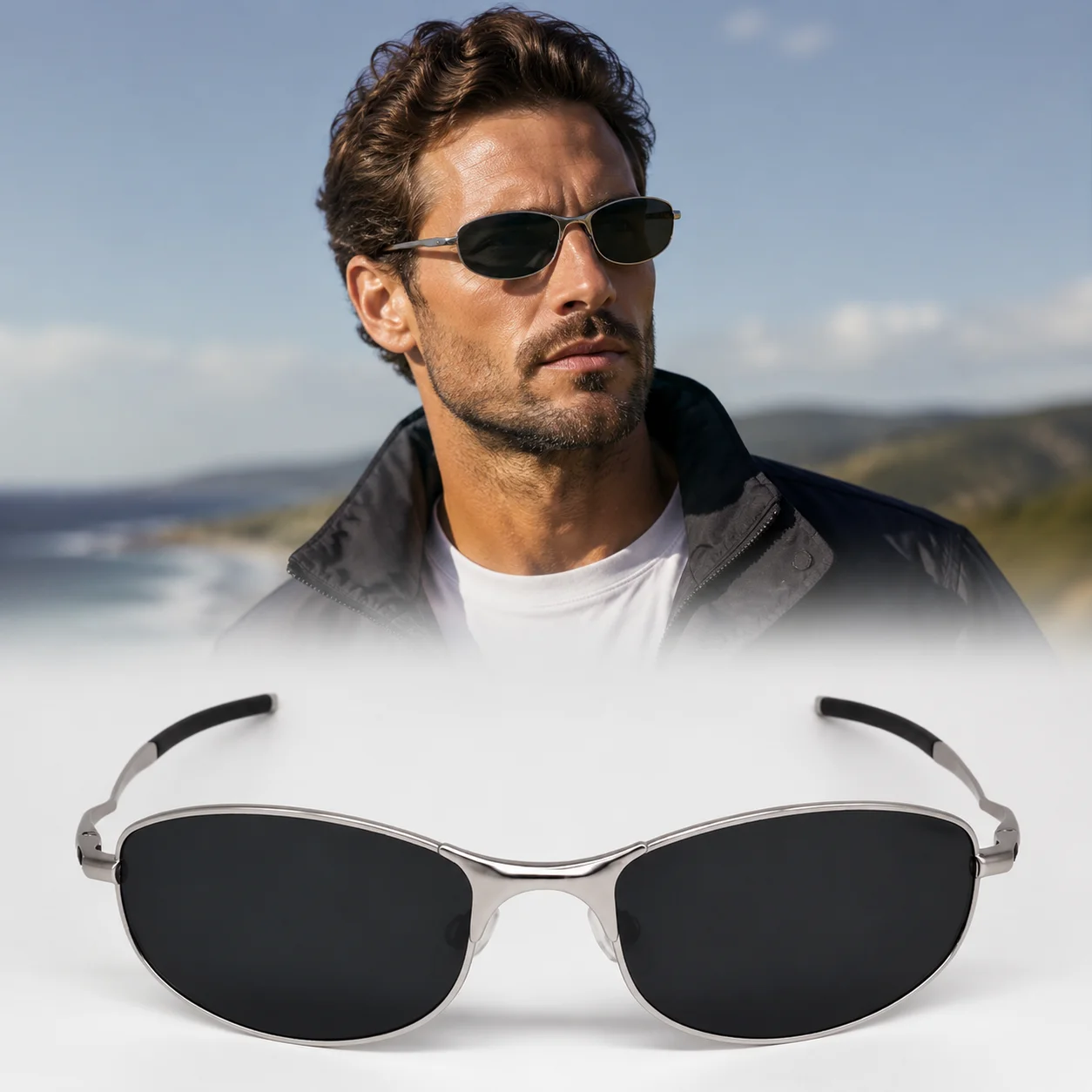

Retro handsome millennial Y2K cyberpunk outdoor wear street shot concave sunglasses metal frame 4040