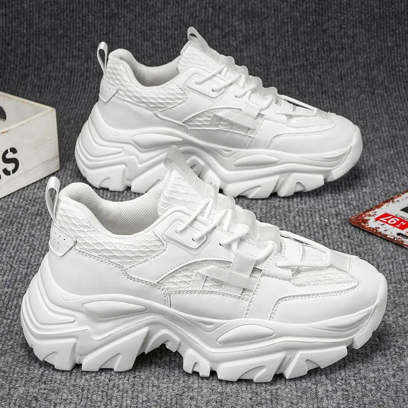 الرجال الخريف شبكة التهوية نعل سميك النعال السوداء الشارع الشهير أحذية رياضية كعب مخفي موضة أحذية رياضية