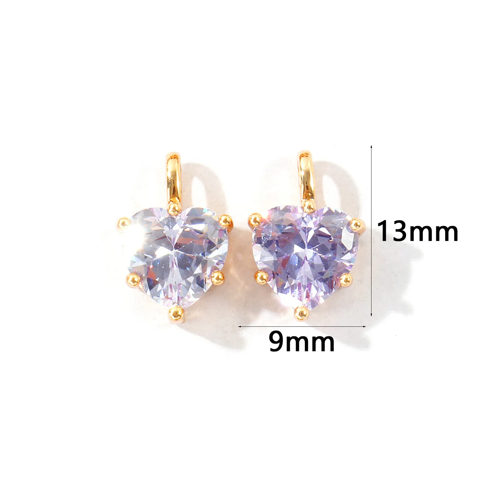 2 Stück Zirkonia-Charms zum Valentinstag, Geburtsstein-Charms, Herz, Messing, 18 Karat vergoldet, Anhänger für die Herstellung von DIY-Halsketten, 13 mm x 9 mm – Detail 9