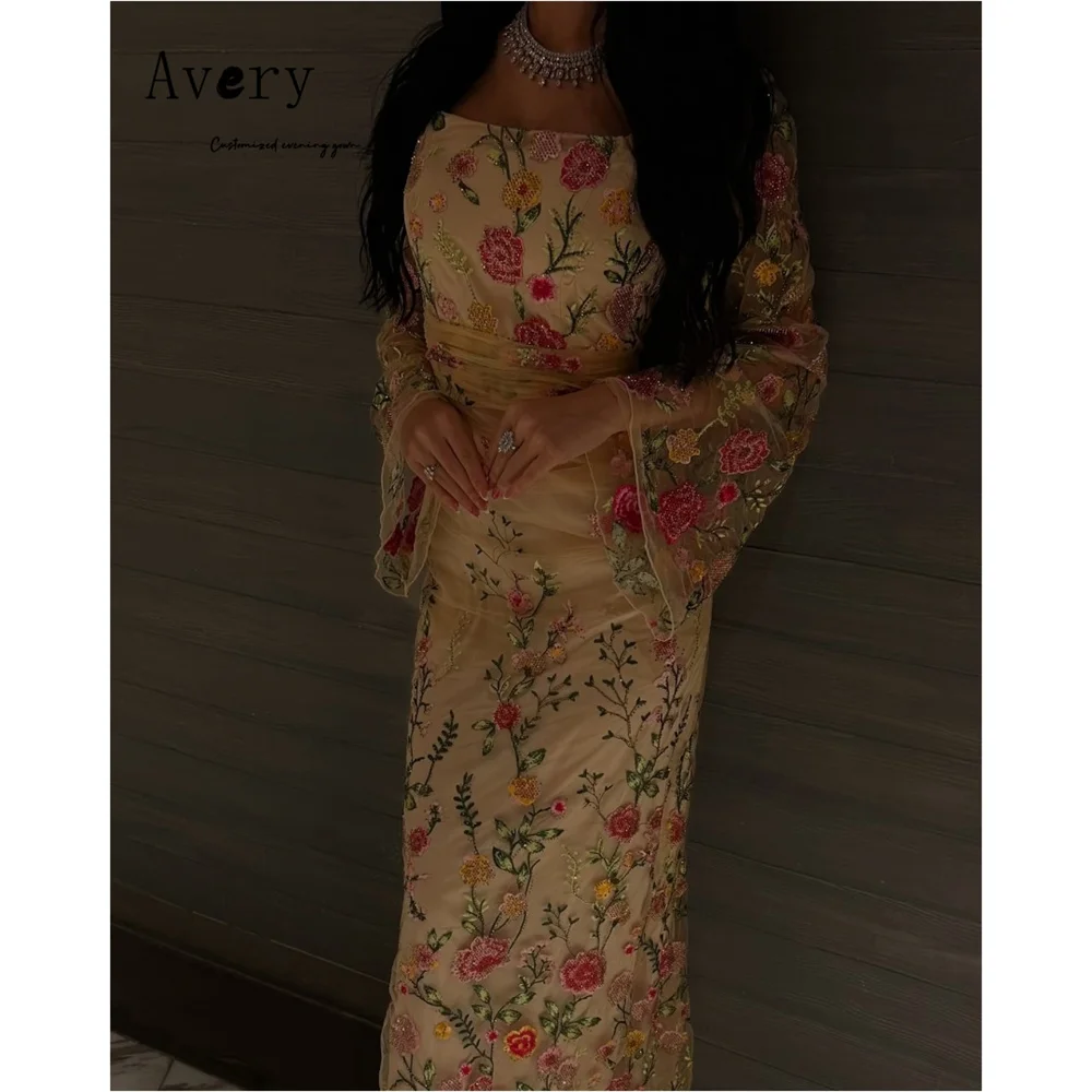 

Avery Custom Fishtail Flower Long Sleeve Lace Luxury Women's Evening Dresses Elegant Party Dress for Women Luxury Luxurious Prom
