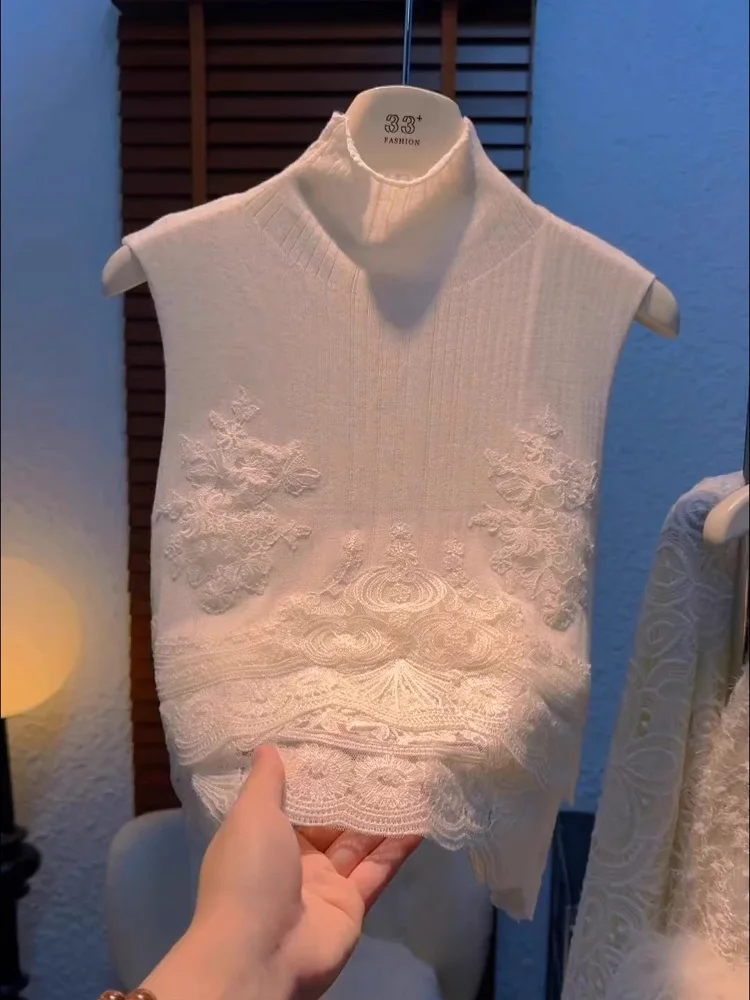 Elegant Summer New Style Lace Splicing Vest Top Intellectual Lady Small Fragrance Style High-End Feeling Commute Style Embroi...