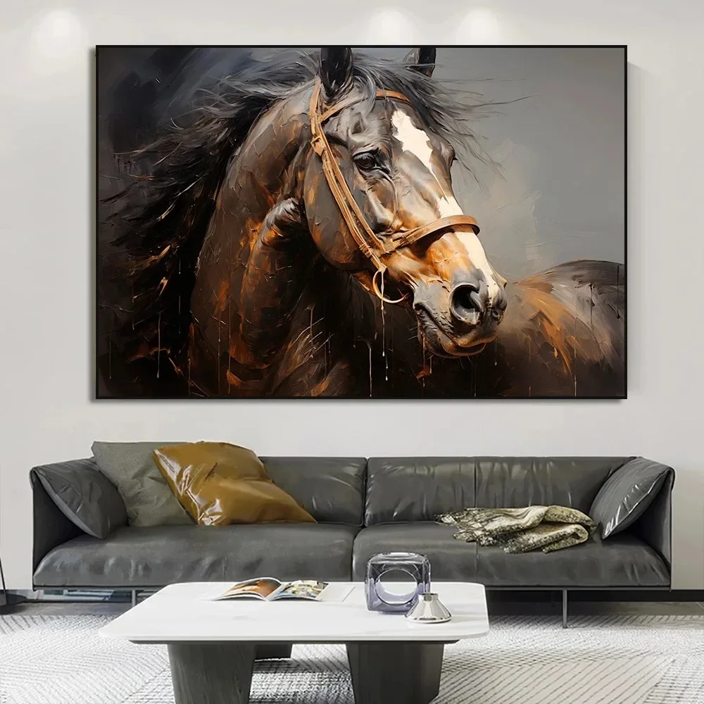 Canvas Painting Print Wall Art Cool Wild Animal Horse Poster Black Horse Brown Horse Picture Equestrian Office Room Home Decor