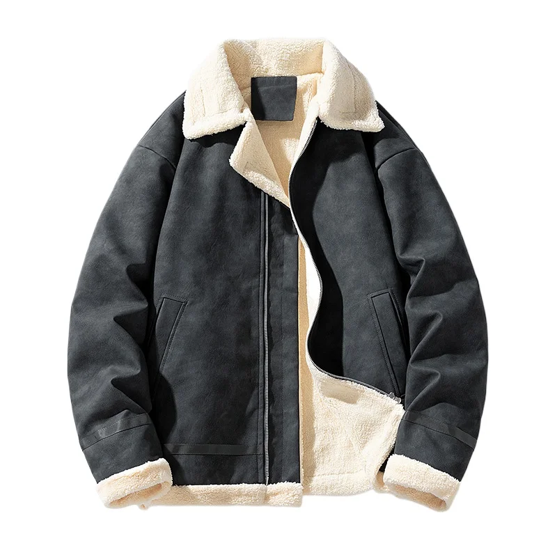 سترة جلدية كلاسيكية للرجال معطف شتوي من صوف الضأن للنساء سترة عصرية للدراجات النارية بتصميم كلاسيكي كاجوال باللون البني الأمريكي #5