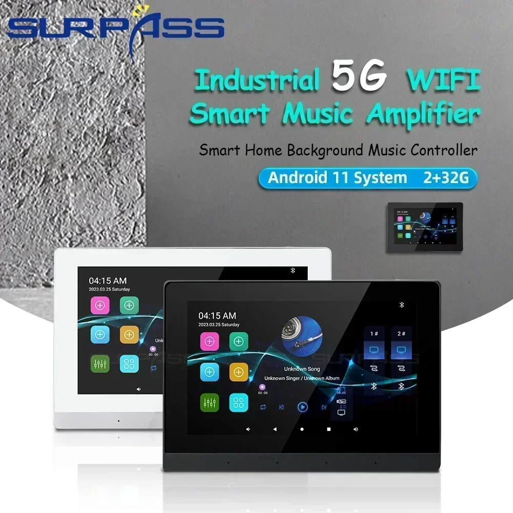 WIFI in Wall Amplifier 7\'\' Bluetooth Touch Screen Android 11 Wall Panel 8X30W Background Stereo Sound System Alexa Voice Control