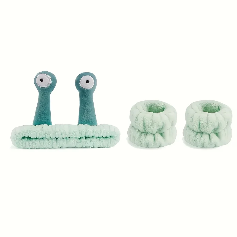 Conjunto de 3 peças de tiara decorativa de caracol de veludo coral e toalha de pulso absorvente adequada para banho, com elástico antiderrapante