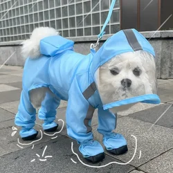 Traction rope raincoat dog four legged raincoat waterproof all inclusive Small dog teddy bear Pet outings rainy days of clothing