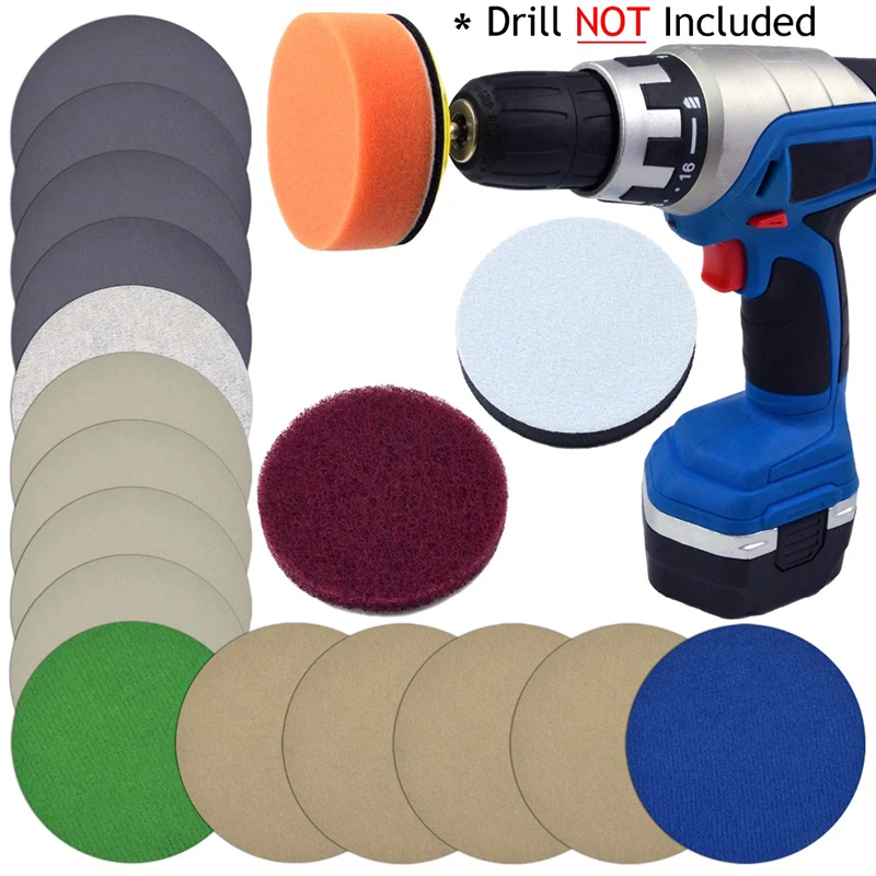 3 Inch Car Headlight Restoration Kit 19 Pcs With Sanding Backing Pad Mop Drill Adapter Sponge Buffer Pad For Car Polishing Tools