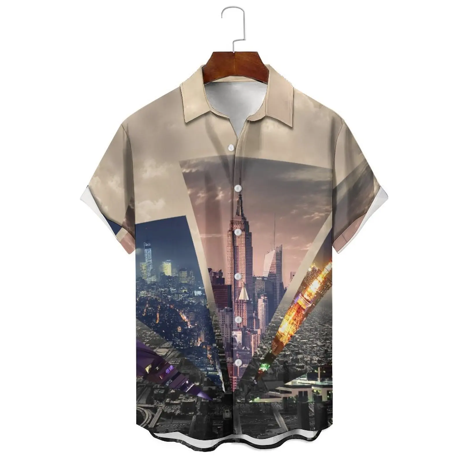 

Stylish Summer Men's/Women's Loose Casual 3d Simulation City Illustrated Printed Lapel Single-Breasted Short-Sleeved Shirt