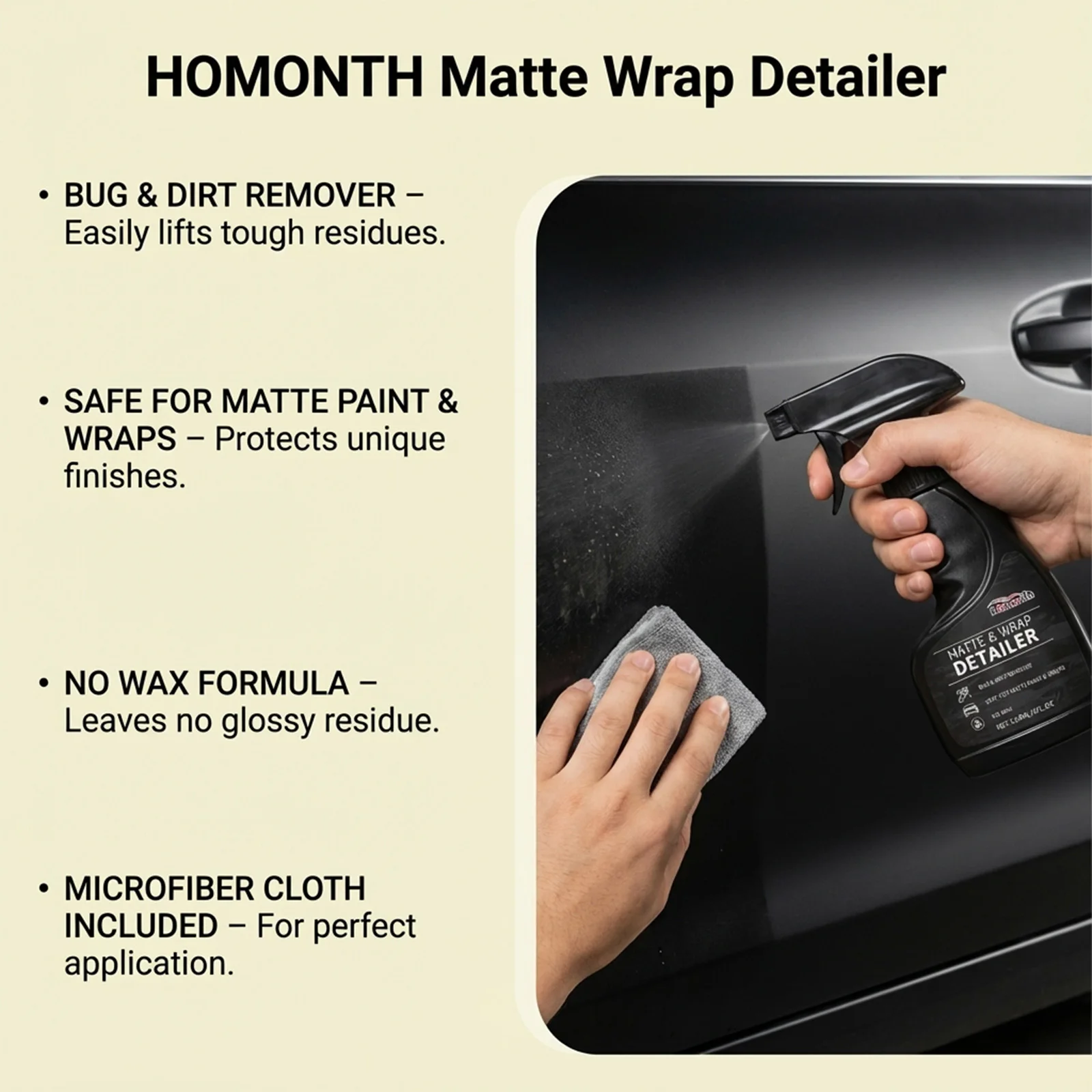 Homonth Matte Paint Wrap Detailer Spray ohne Wachs, Insekten- und Schmutzentferner, sicher für die tägliche Pflege und Reinigung des Auto-Außenteils, 120 ml – Detail 2