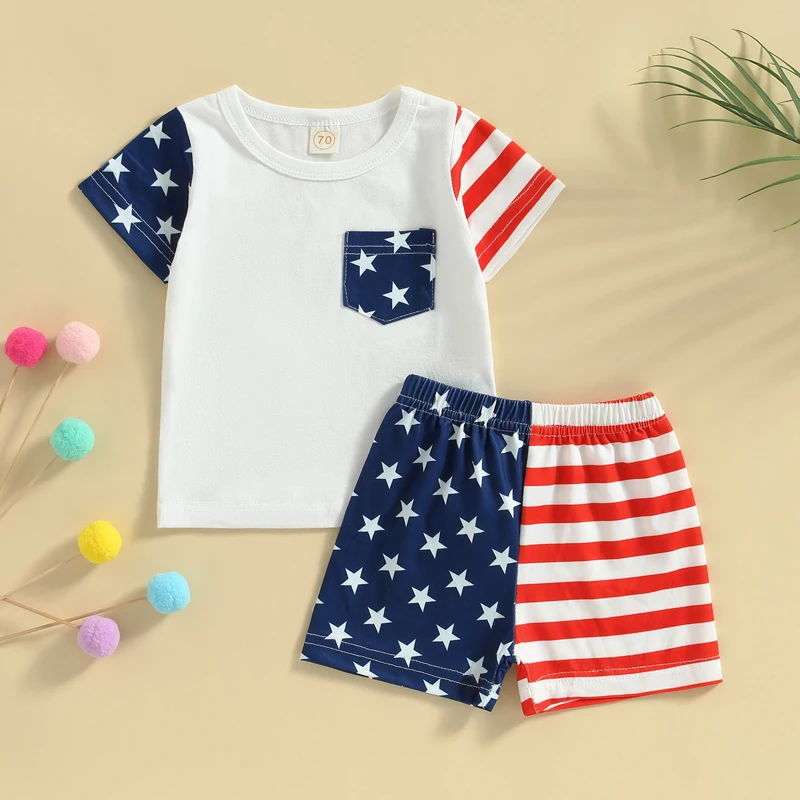 4th of July Infant Outfit American Flag Print Romper and Shorts Set Patriotic Baby Clothes Independence Day 2Pcs Set