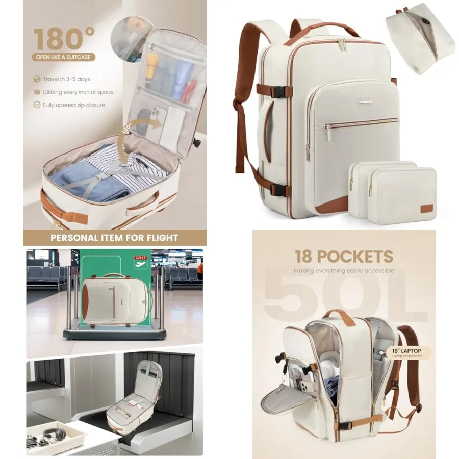 

50L Travel Backpack for Women Men, Waterproof Airline Approved Carry On Luggage Travel Essentials, TSA Carry On Backpack Person