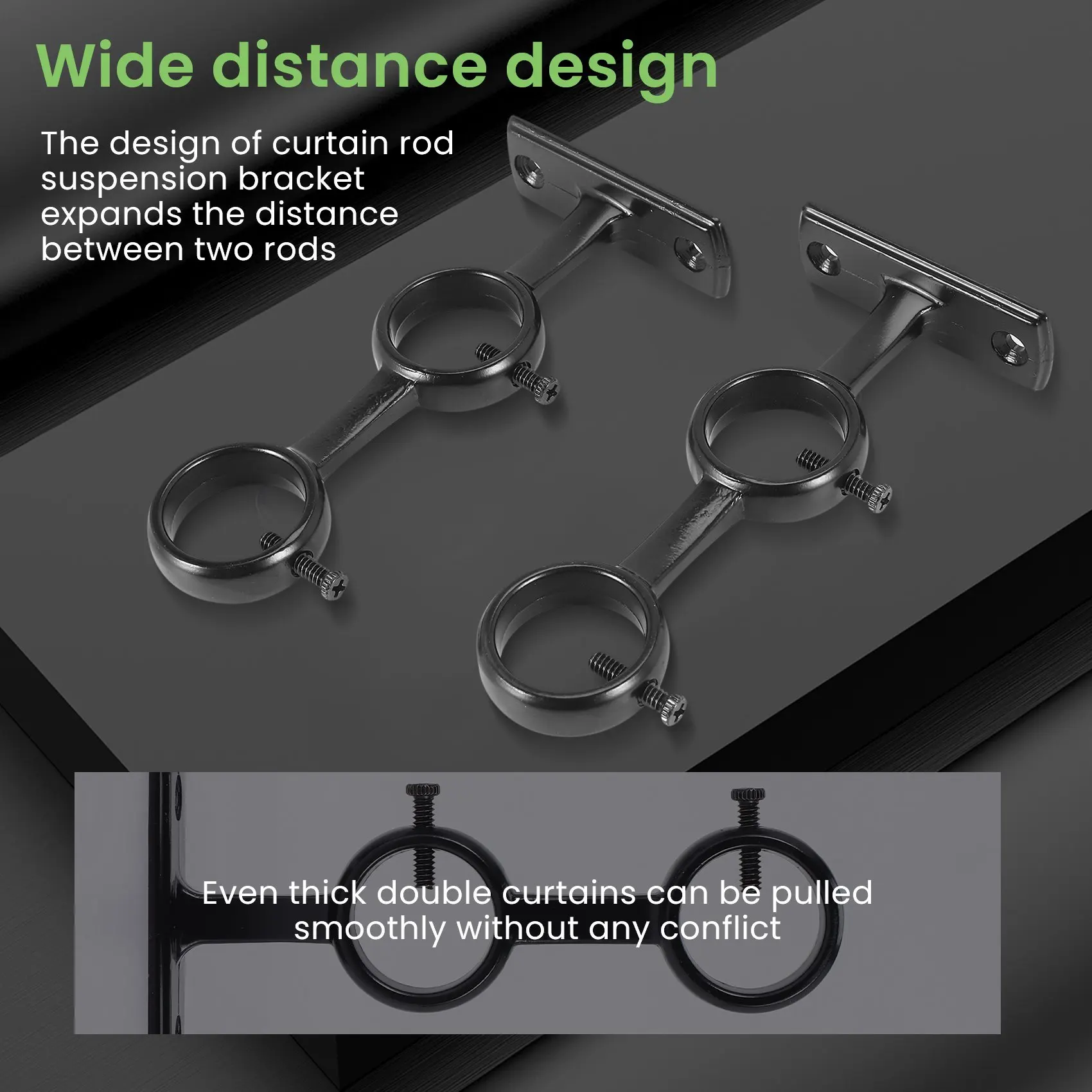 VEHO- دعامة قضيب الستارة، قطعتان من حامل قضيب الستارة المزدوج، خطافات قضيب مزدوجة لقضبان ستائر غرفة المعيشة وغرفة النوم #1
