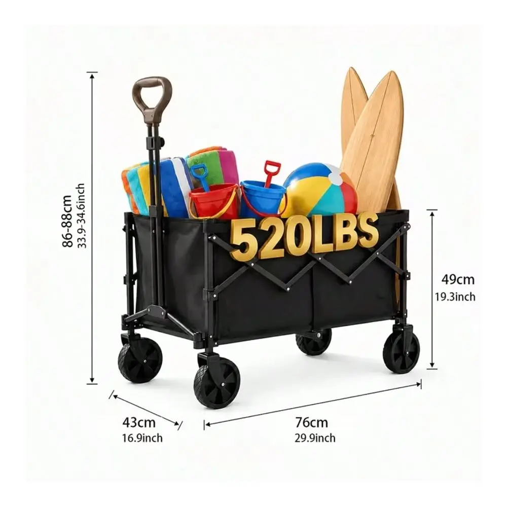 Folding Cart Stainless Steel Frame And Oxford Cloth, Foldable MultiFunctional Van Suitable For Camping, Gardening, Beach, Shopp