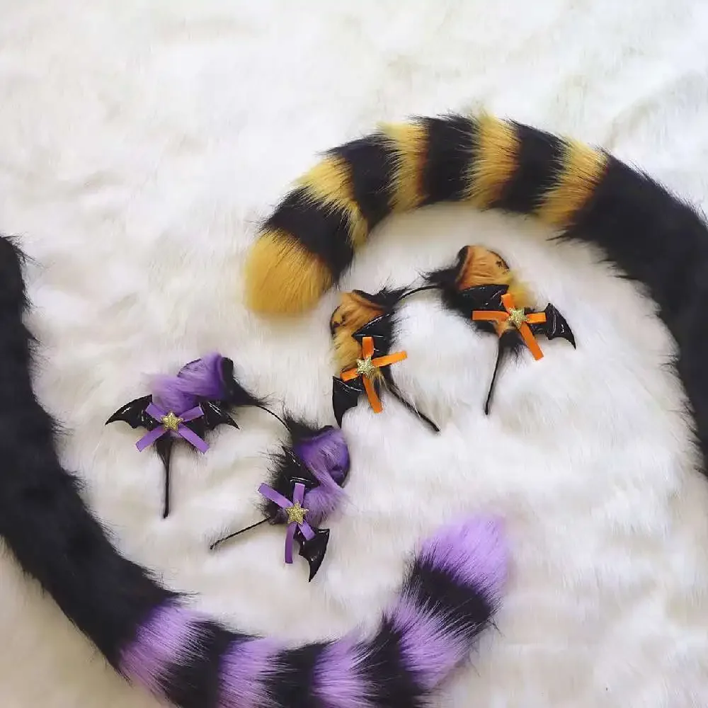 Custom Handemade Anime Beast Animal Pumpkin Devil Wolf Cat Curling Ears Hairhoop Headwear Headband For Christmas Cosplay Prop