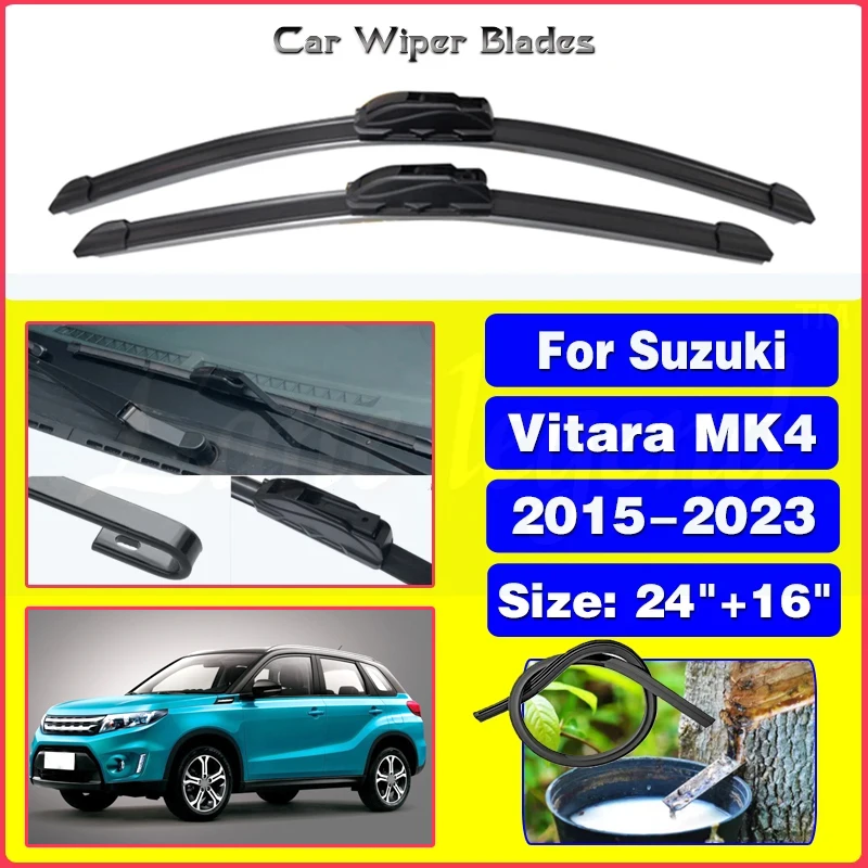 

For Suzuki Vitara MK4 2015-2023 2016 2017 2018 2019 2020 2021 2022 Front Wiper Blades Brushes Cutter Accessories U J Hook 24"16"