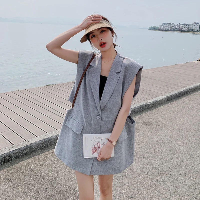 Sleeveless Loose Hollow Out Korean Style Suits Blazer Jacket Coat High Waist Shorts Two Piece Set 2023 Summer Women Elegant 2321