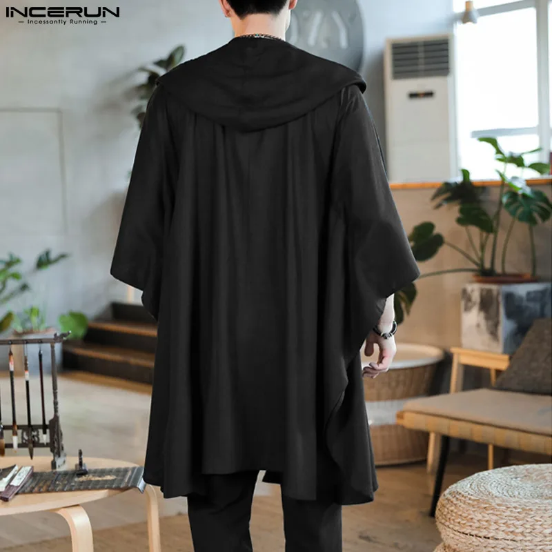 Fashion Casual Style Tops INCERUN New Men Chinese Style Hooded Hoodie Shirts Loose Solid Long Sleeve Cardigan Blouse S-5XL 2024