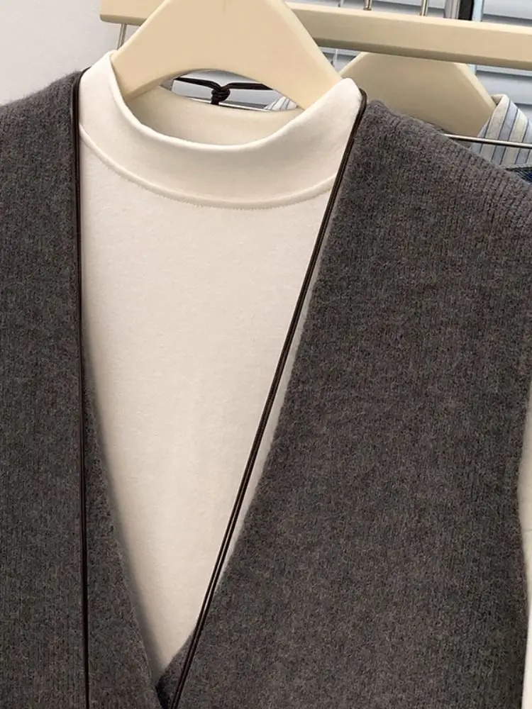 SALIENCY Autumn Winter Sweater Vest Female V-neck Solid Color Versatile Sleeveless Loose Knit Cardigan Sweater