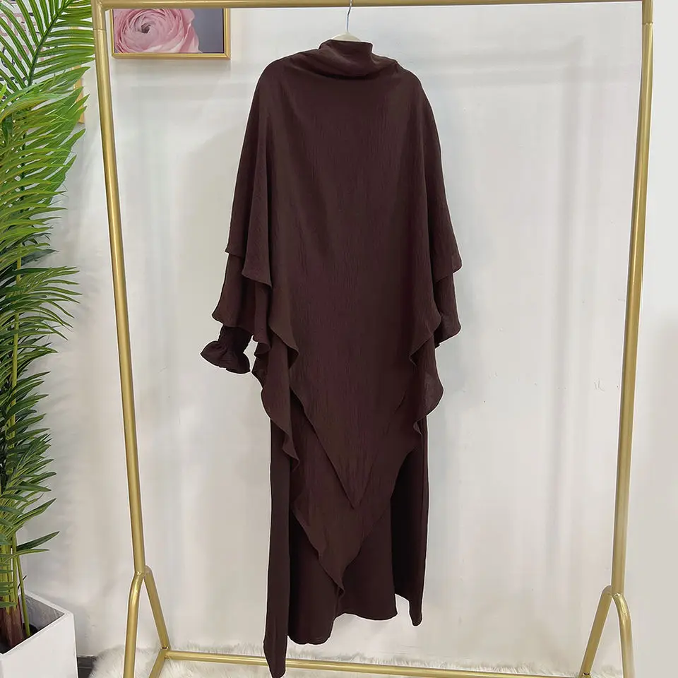 Hijabi Abaya Khimar Set Smocked Cuff Loose Abaya Dress + 2 Layer Hijab Scarf, Islamic Prayer Clothes Jilbab Ramadan Muslim Women image 3