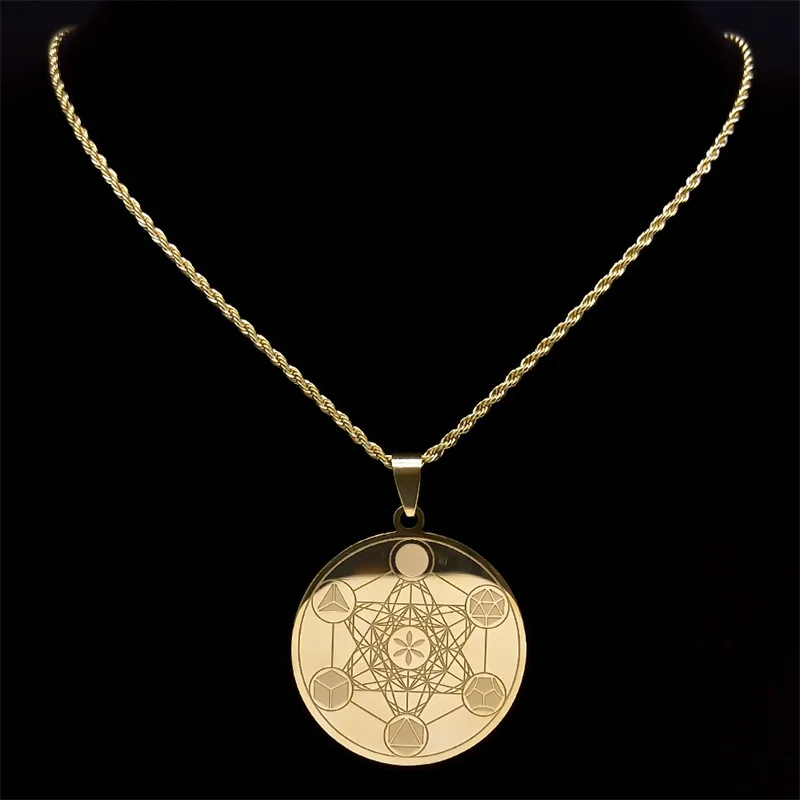 Metatron Archangel Angel Seal Necklace Men Sacred Geometry Solomon Stainless Steel Gold Color Pendant Necklaces Jewelry N3055S08