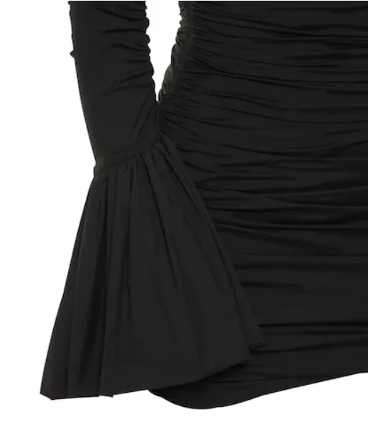 Chic Pleated Mini Dress Off Shoulder V Neck Flare Sleeve Black Short Prom Gowns To Party Dresses Above Knee Length