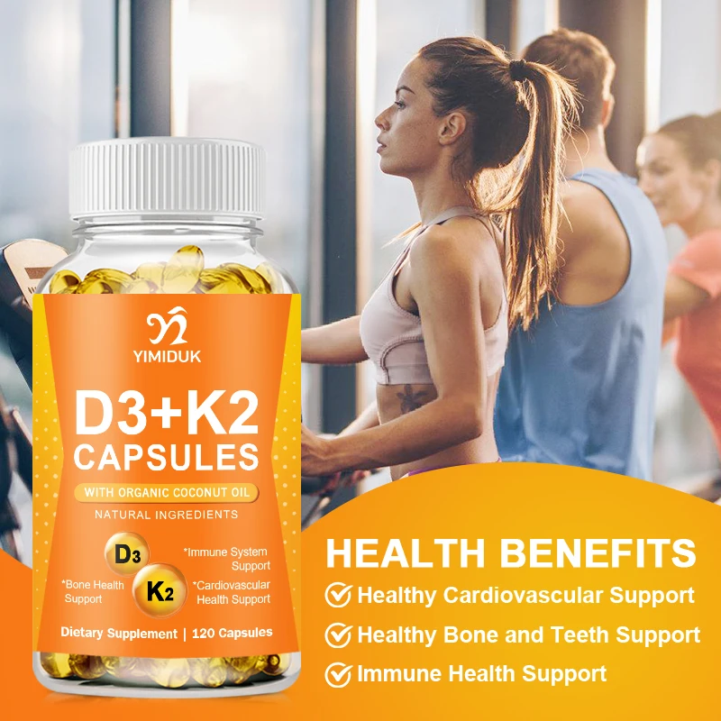 نباتي 2 في 1 فيتامين د3 5000 IU + K2 200mcg MK-7 كبسولات زيت جوز الهند العضوي المكونات الطبيعية تنظيم الكالسيوم مناعة #4