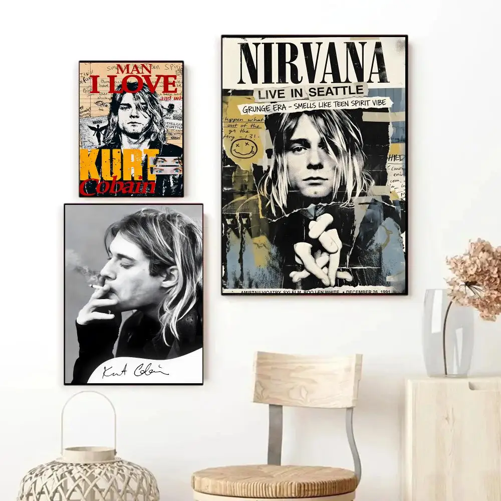 Kurt Cobain Rock Singer Retro Wall Art Poster Art HD Advanced Aesthetic Printing Paper Wall Art for Living Room Home Decor