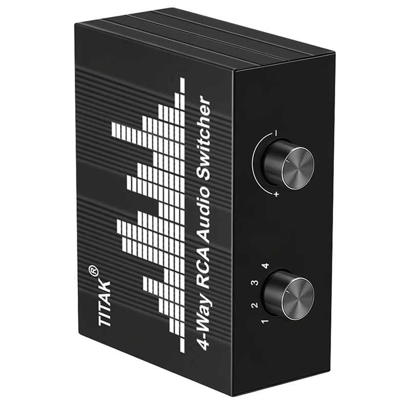 Bi-Directional 4-Port RCA L/R Stereo Switcher 1-in-4-out 4-in-1-out Splitter for Sharing Active Speakers Pro System