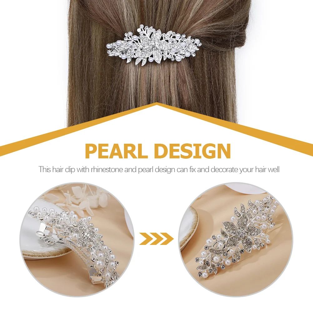 

Pearl Hair Clip Rhinestone Flower Hairpin Elegant Hair Accessory for Women Party Wedding Festival Decor Pearl Hairpin