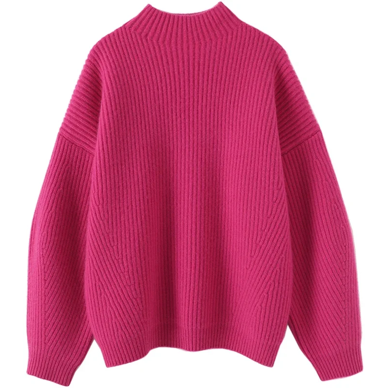 

Loose Thick Half High Collar Pullover 100% Cashmere Winter Warm Sweater Women New Latest Fashion for Women Clothes