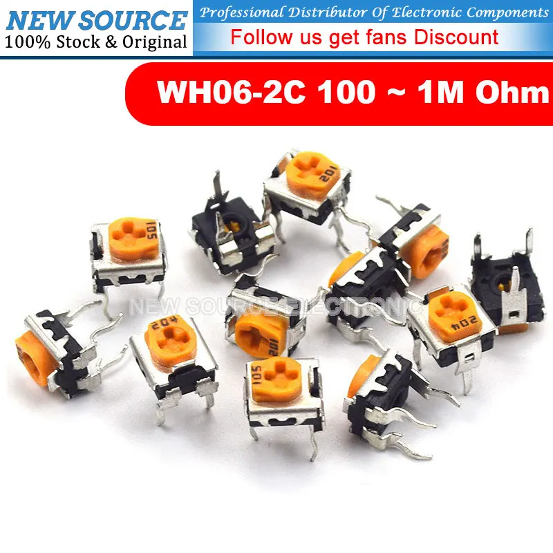 20pcs WH06-2C 100 200 500 1K 2K 5K 10K 20K 50K 100K 200K 500K 1M Ohm Trimmer Potentiometer Variable Resistors WH06 New Source